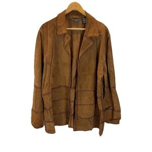 VTG Outbrook Women long Leather Suede Jacket Coat Brown Size 2X 20W western BOHO